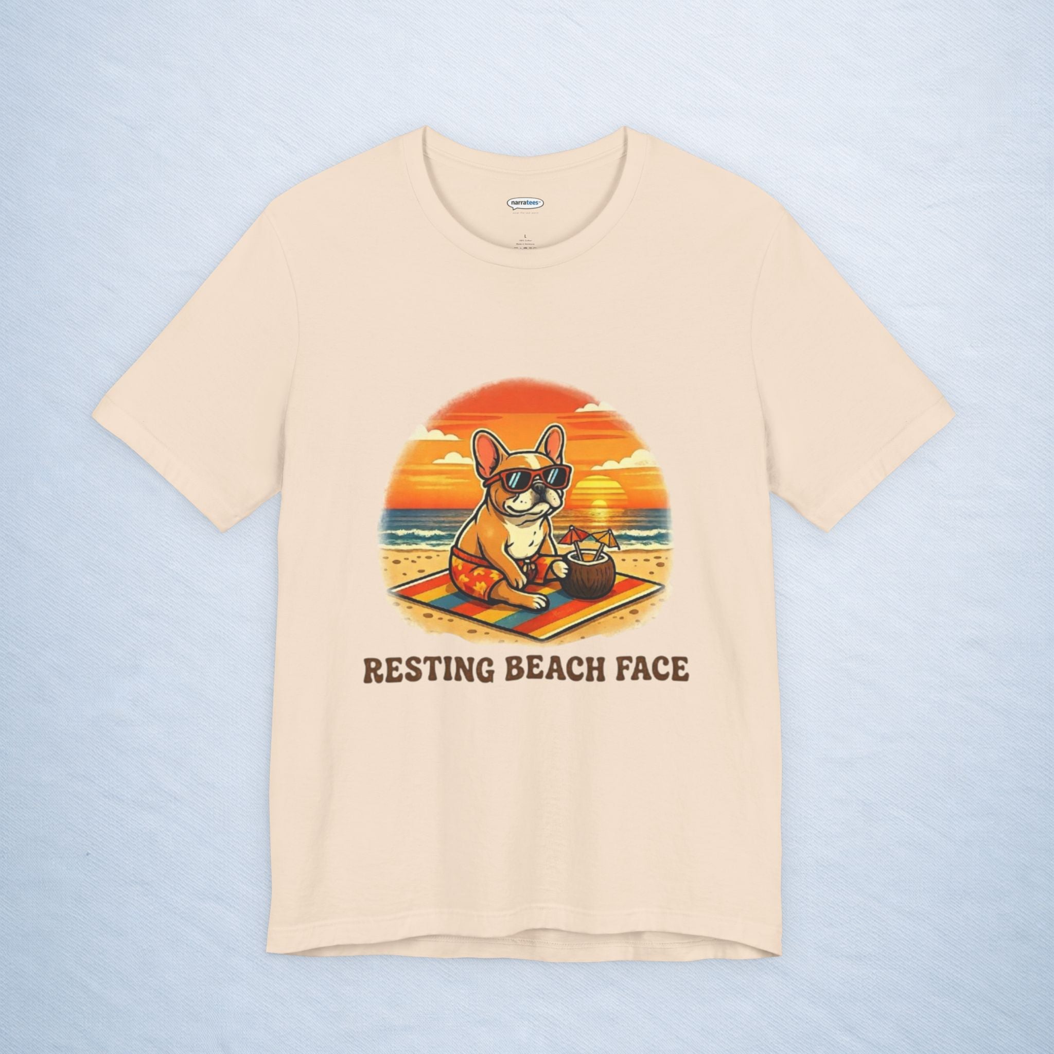 frenchie: resting beach face