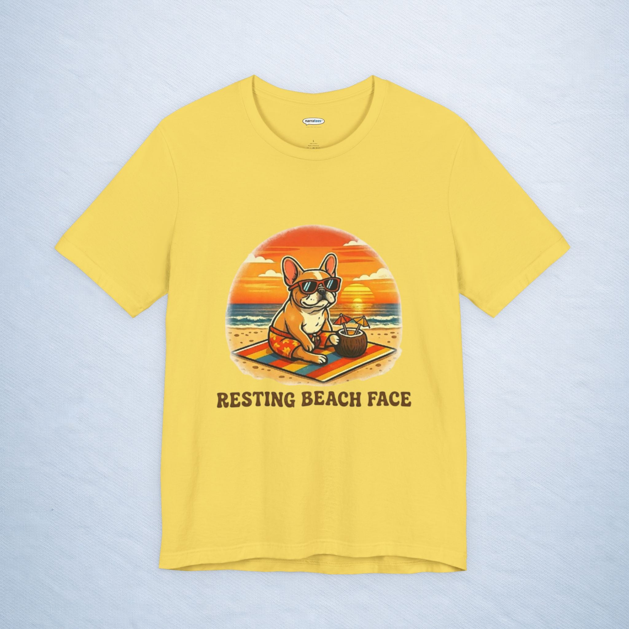 frenchie: resting beach face