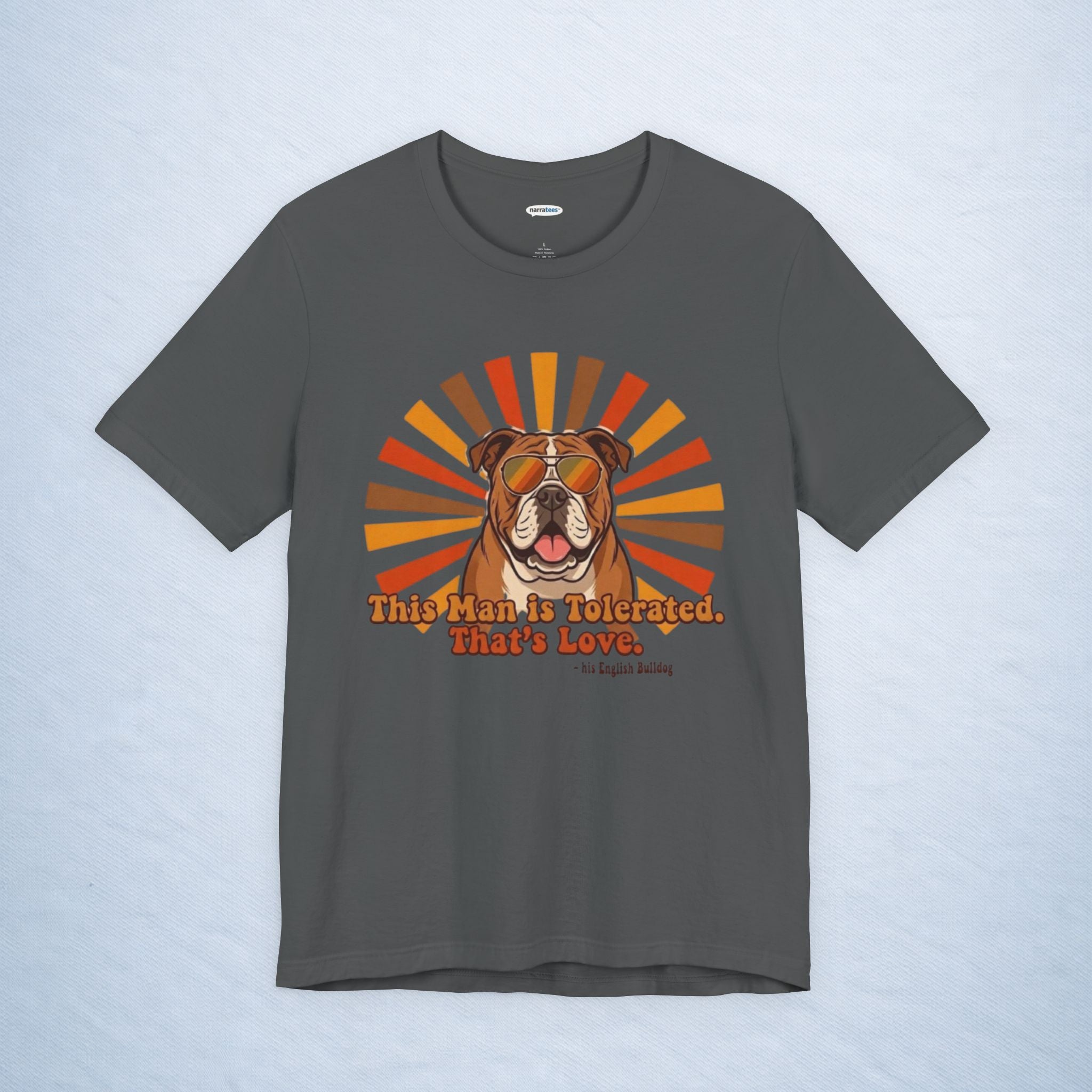english bulldog: this man is tolerated