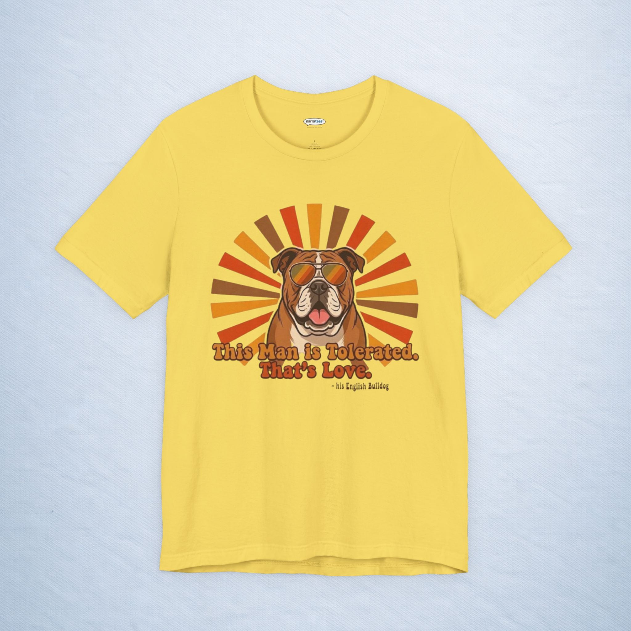 english bulldog: this man is tolerated