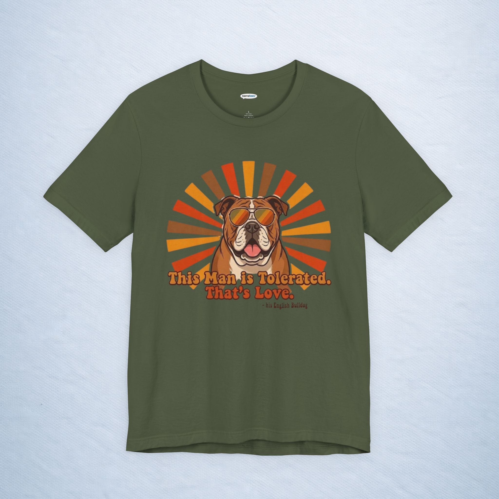 english bulldog: this man is tolerated