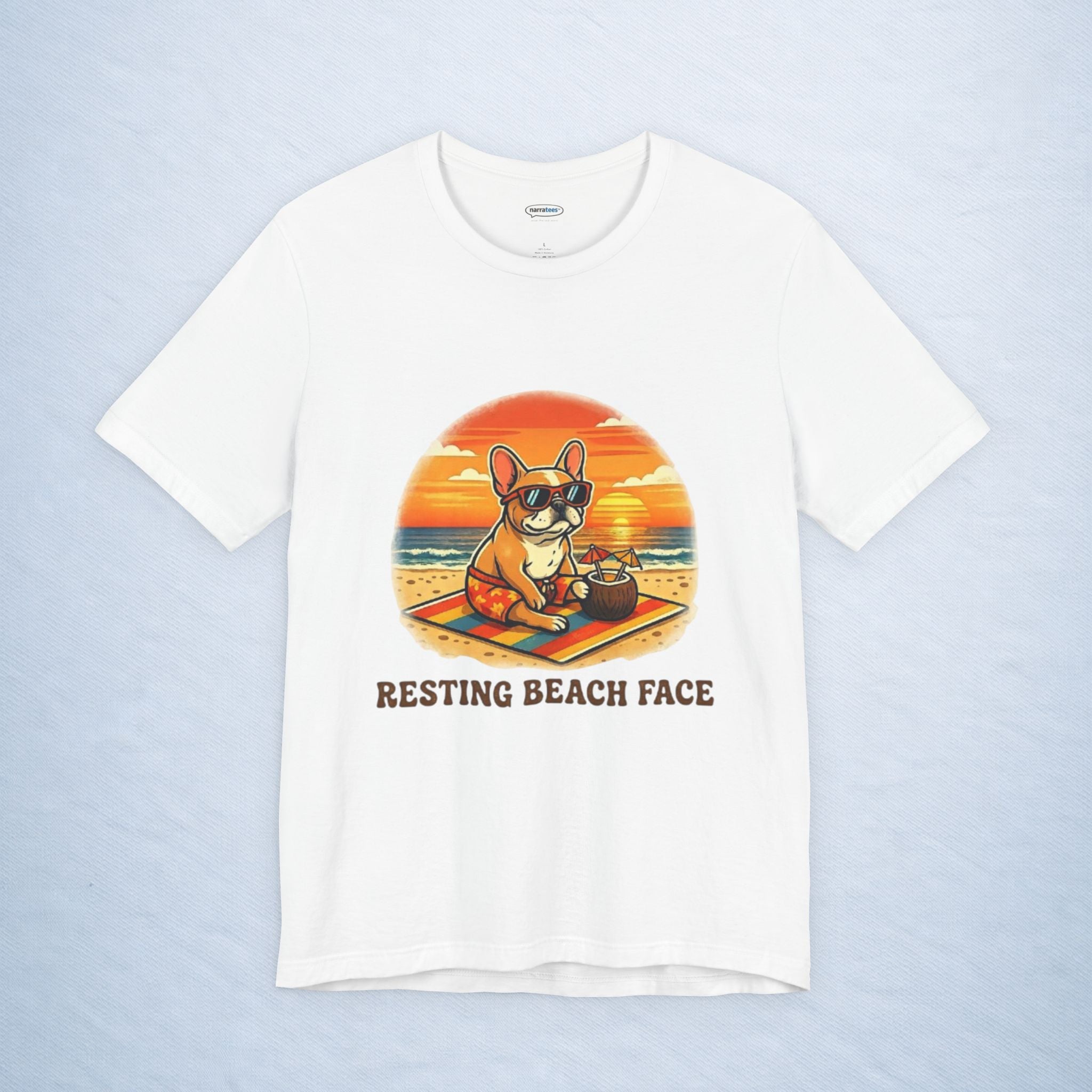 frenchie: resting beach face