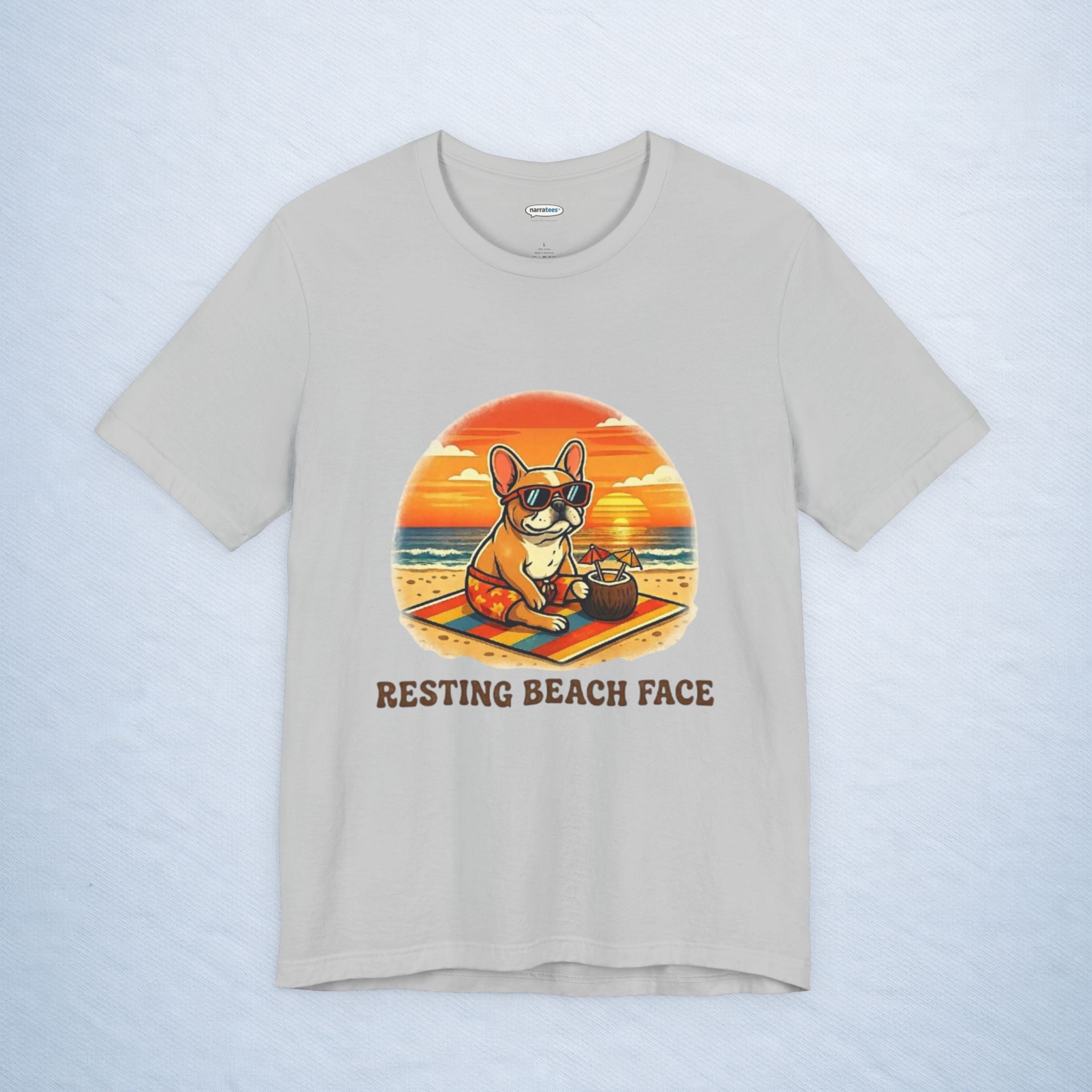 frenchie: resting beach face