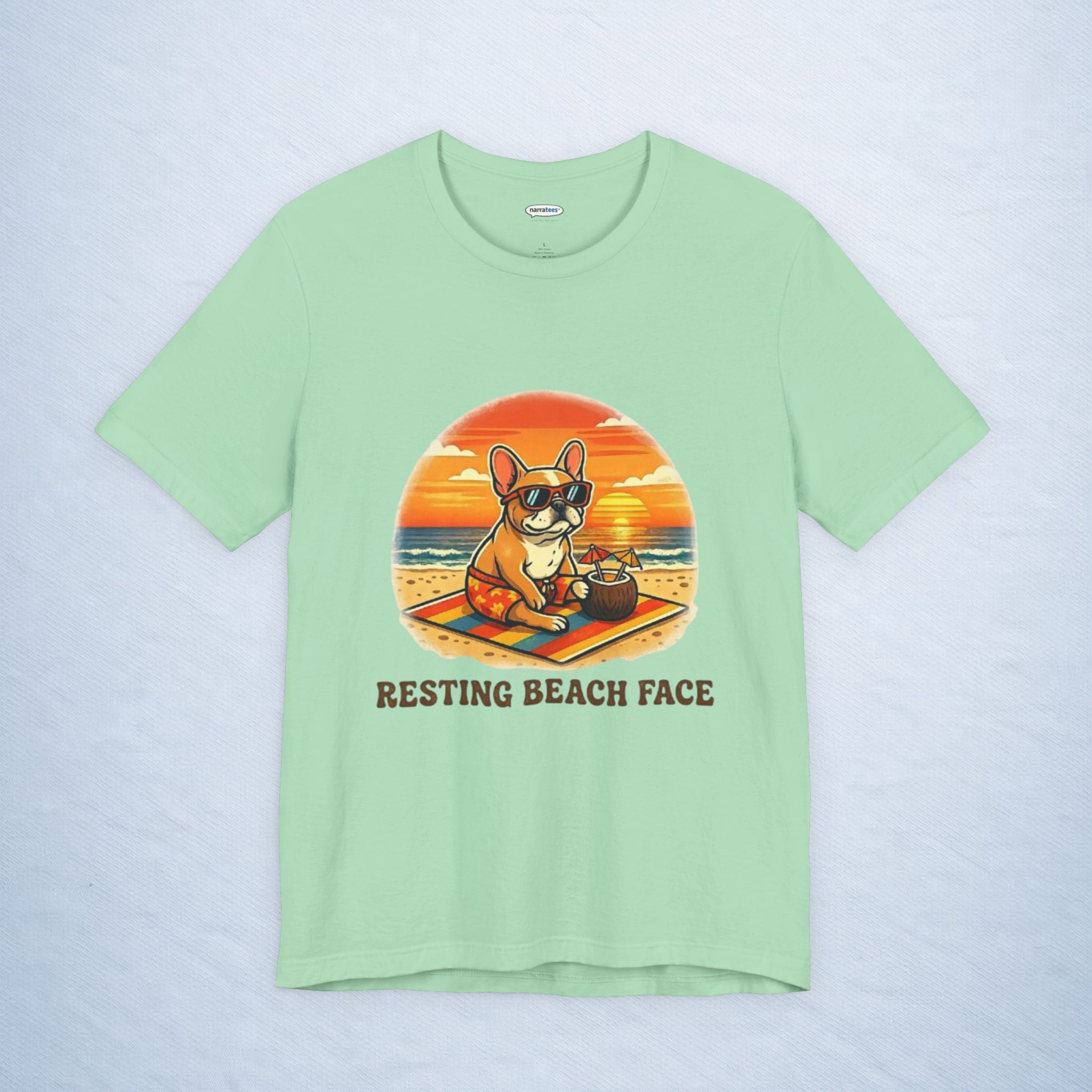 frenchie: resting beach face