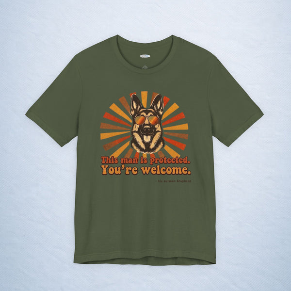 german shephard: this man is protected