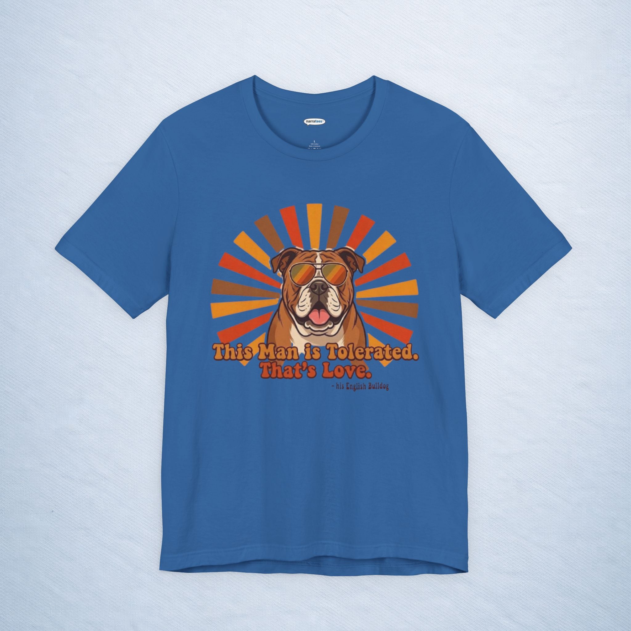english bulldog: this man is tolerated